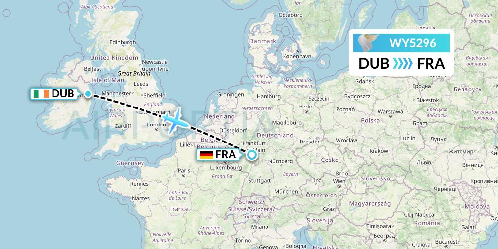 WY5296 Oman Air Flight Map: Dublin to Frankfurt