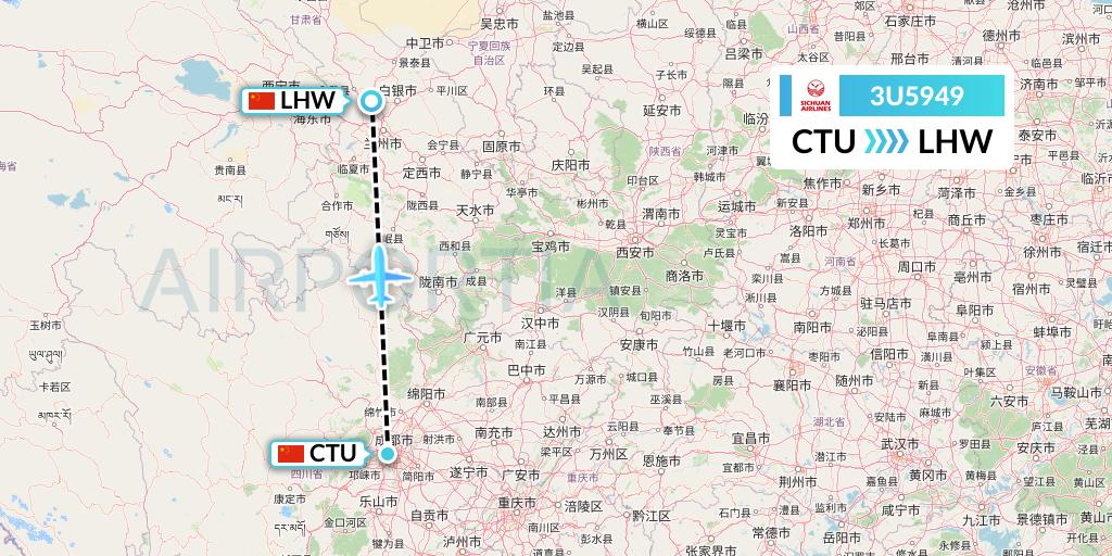 3U5949 Sichuan Airlines Flight Map: Chengdu to Lanzhou