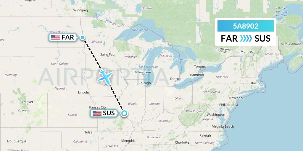 5A8902 Alpine Air Express Flight Map: Fargo to St. Louis