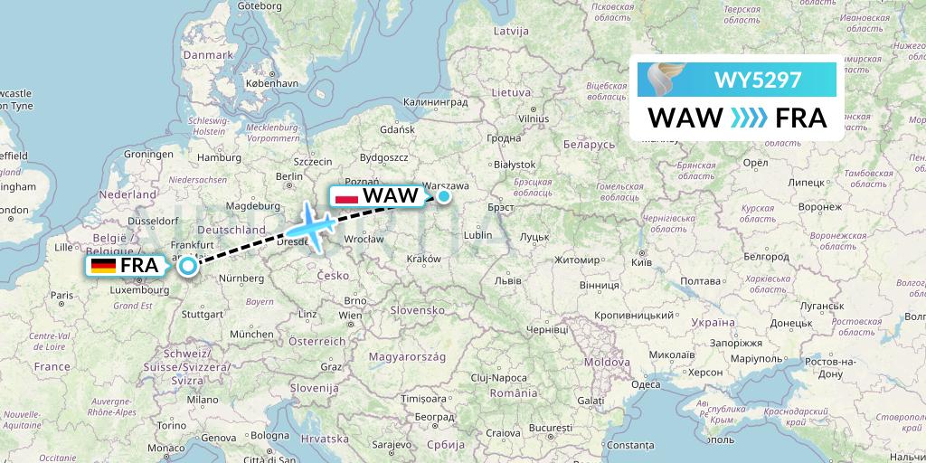 WY5297 Oman Air Flight Map: Warsaw to Frankfurt