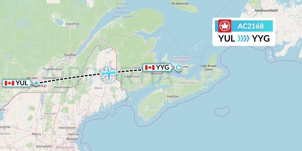 AC2168 Air Canada Flight Map: Montreal to Charlottetown