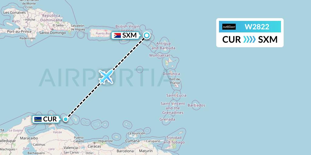 W2822 Flex Flight Flight Map: Willemstad to Sint Maarten