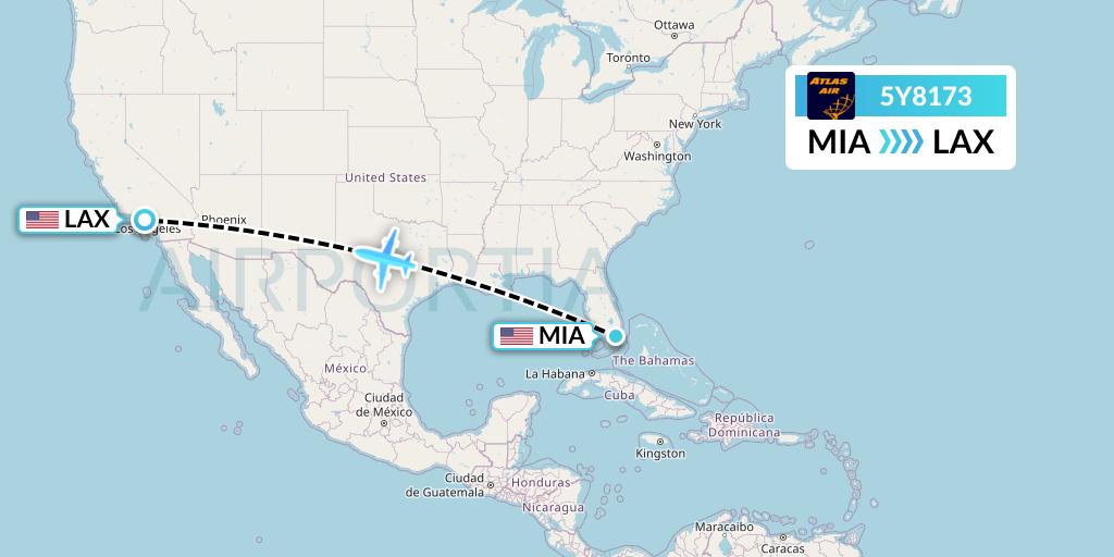 5Y8173 Atlas Air Flight Map: Miami to Los Angeles