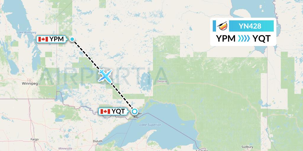 YN428 Air Creebec Flight Map: Pikangikum to Thunder Bay