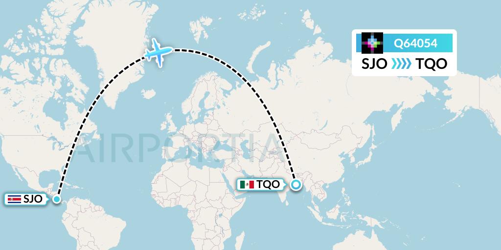 Q64054 Volaris Costa Rica Flight Map: San Jose to Tulum