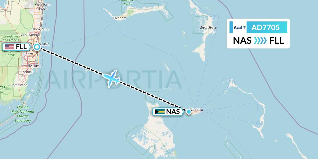 AD7705 Azul Brazilian Airlines Flight Map: Nassau to Fort Lauderdale