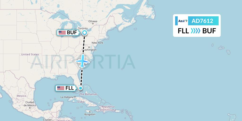 AD7612 Azul Brazilian Airlines Flight Map: Fort Lauderdale to Buffalo