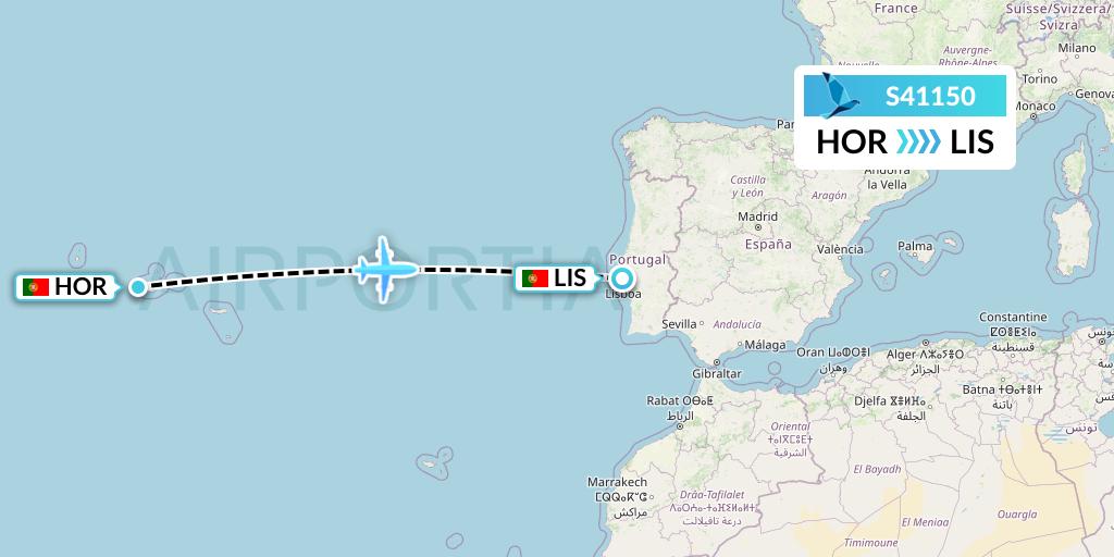 S41150 Azores Airlines Flight Map: Horta to Lisbon