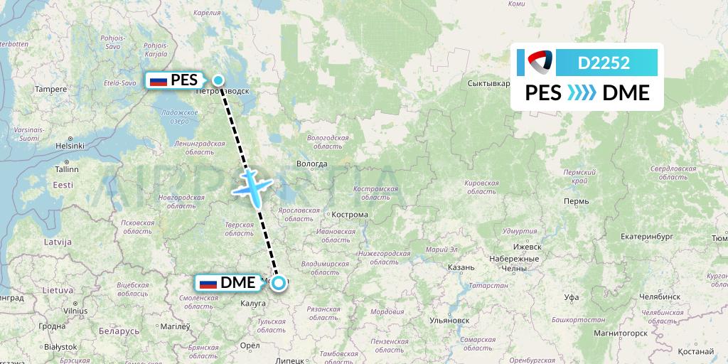 D2252 Severstal Aircompany Flight Map: Petrozavodsk to Moscow