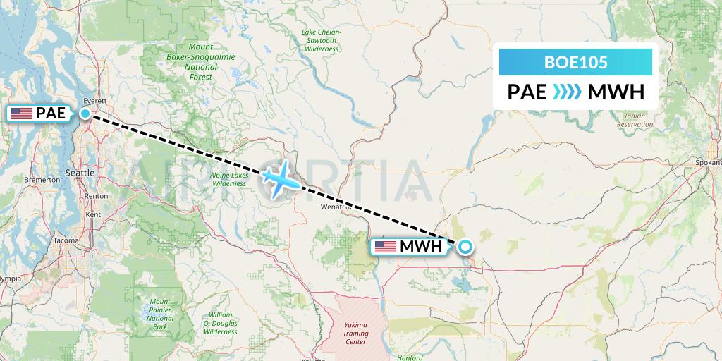 BOE105 Boeing Flight Map: Everett to Moses Lake
