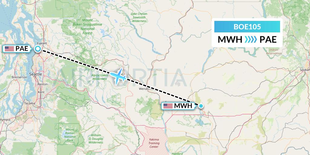 BOE105 Boeing Flight Map: Moses Lake to Everett