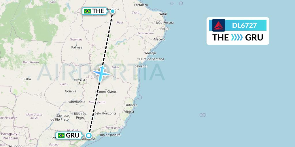DL6727 Delta Air Lines Flight Map: Teresina to Sao Paulo