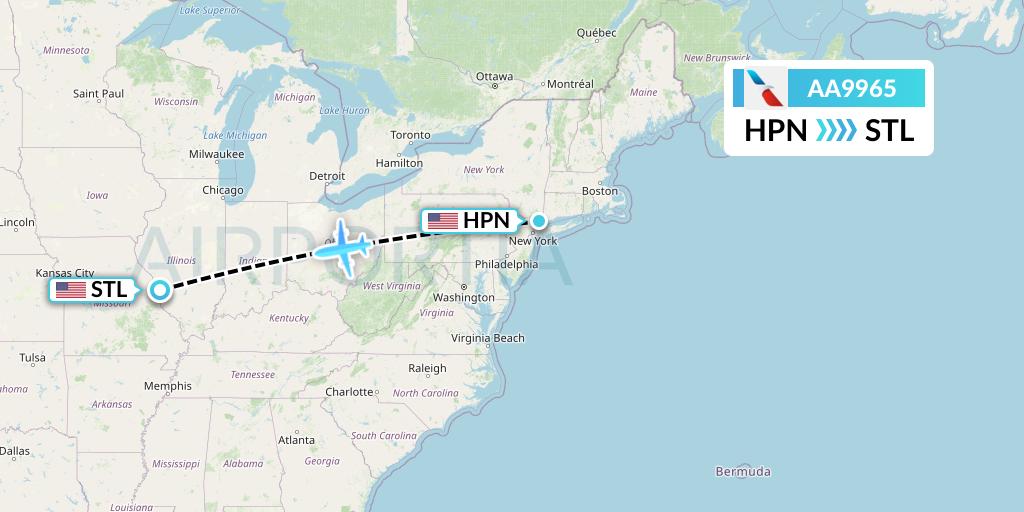 AA9965 American Airlines Flight Map: White Plains to St. Louis