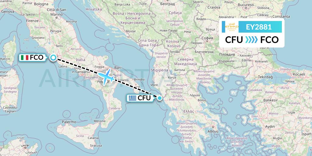 EY2881 Etihad Airways Flight Map: Corfu to Rome