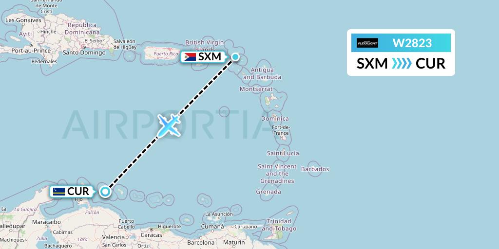 W2823 Flex Flight Flight Map: Sint Maarten to Willemstad