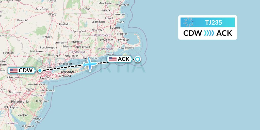 TJ235 Tradewind Aviation Flight Map: Caldwell to Nantucket