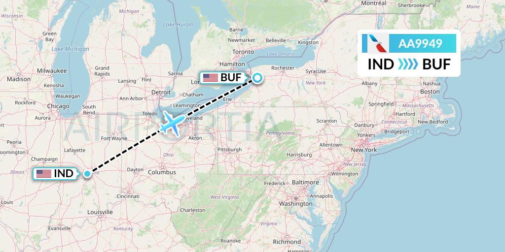 AA9949 American Airlines Flight Map: Indianapolis to Buffalo