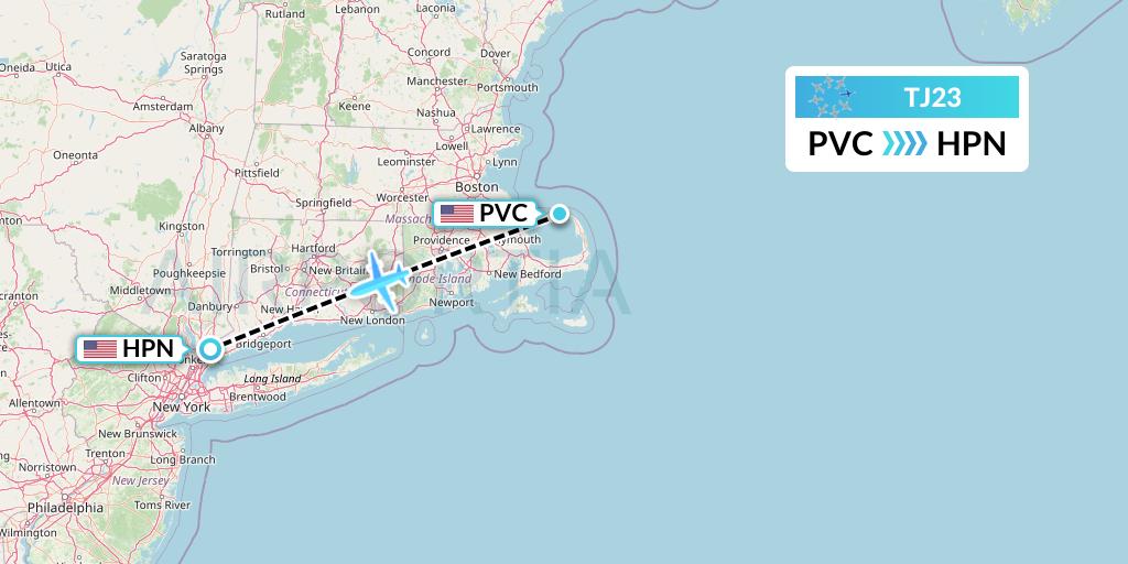 TJ23 Tradewind Aviation Flight Map: Provincetown to White Plains