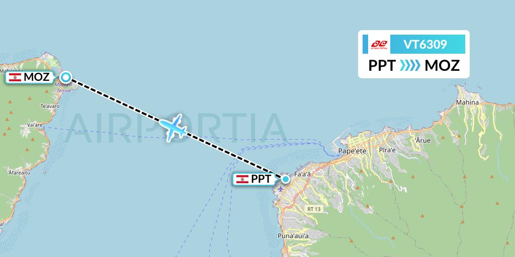 VT6309 Air Tahiti Flight Map: Papeete to Moorea