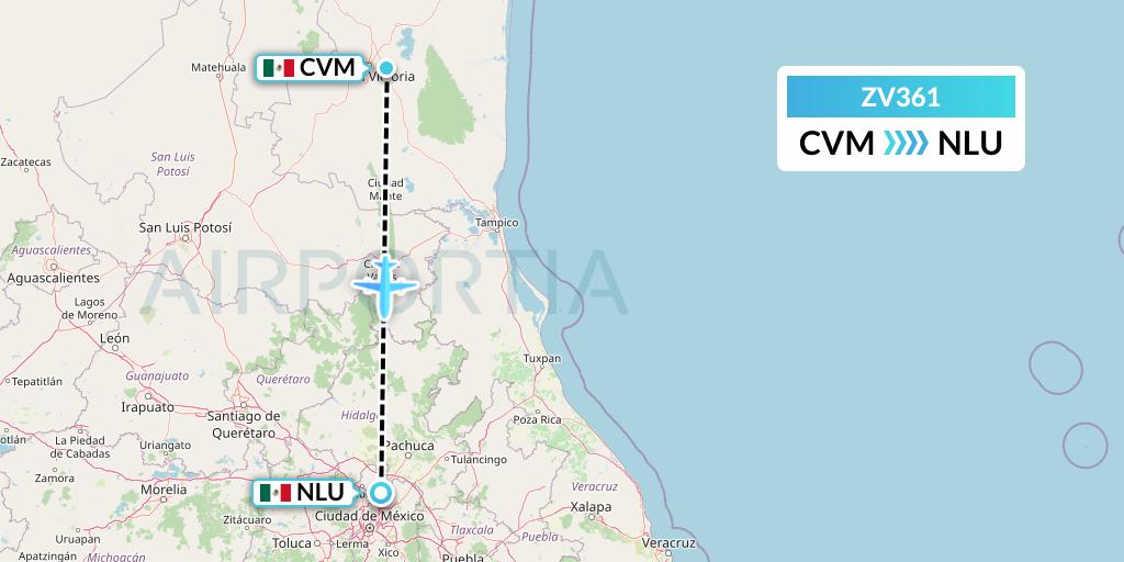 ZV361 Aerus Flight Map: Ciudad Victoria to Reyes Acozac