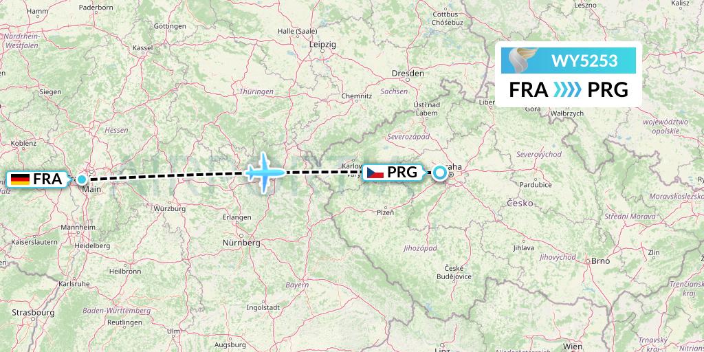 WY5253 Oman Air Flight Map: Frankfurt to Prague