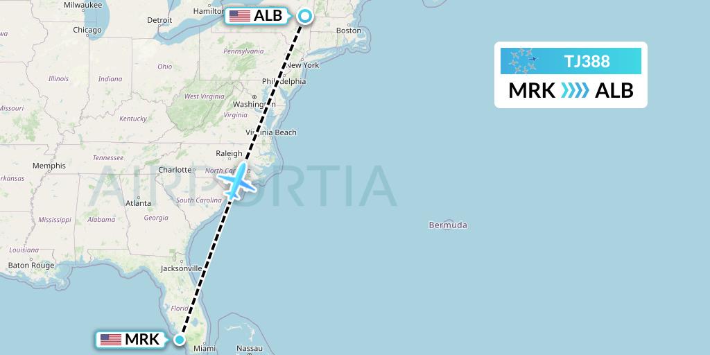 TJ388 Tradewind Aviation Flight Map: Marco Island to Albany