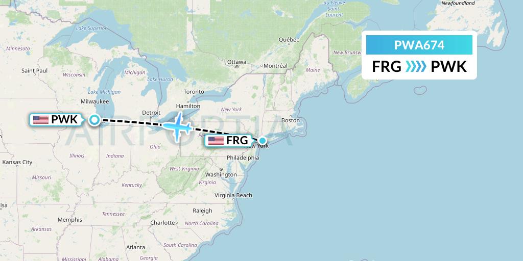 PWA674 Priester Aviation Flight Map: Farmingdale to Chicago