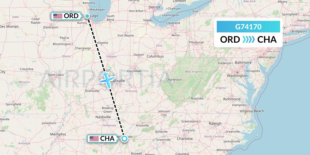 G74170 GoJet Flight Map: Chicago to Chattanooga