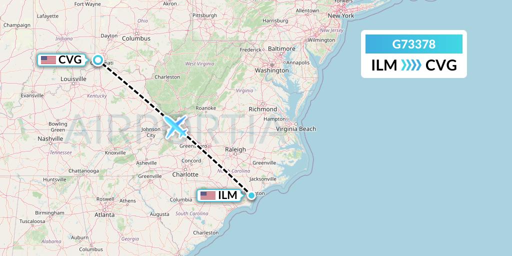 G73378 GoJet Flight Map: Wilmington to Cincinnati