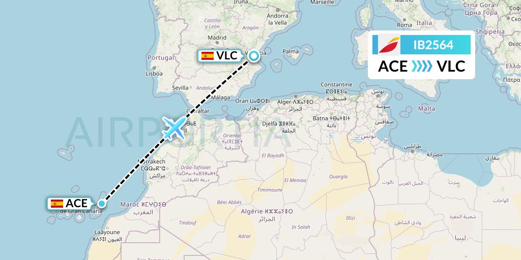 IB2564 Iberia Flight Map: Lanzarote to Valencia
