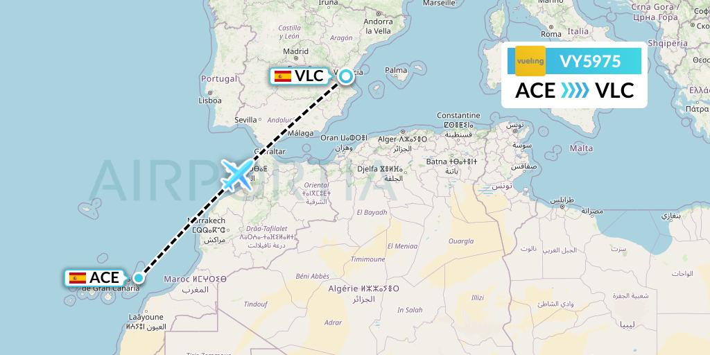 VY5975 Vueling Flight Map: Lanzarote to Valencia