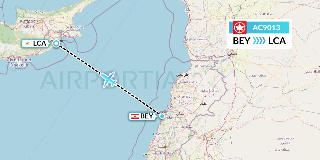 AC9013 Air Canada Flight Map: Beirut to Larnaca