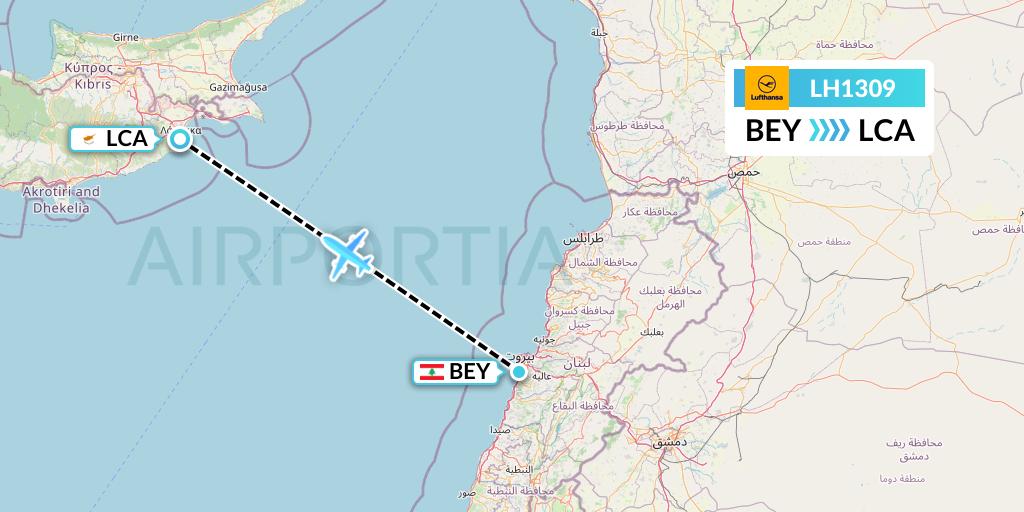 LH1309 Lufthansa Flight Map: Beirut to Larnaca