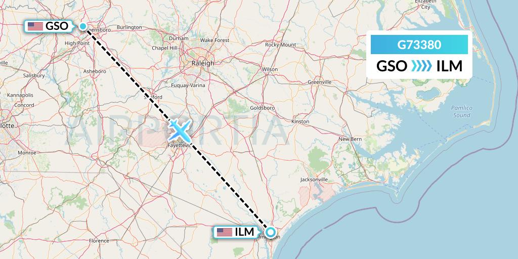 G73380 GoJet Flight Map: Greensboro to Wilmington