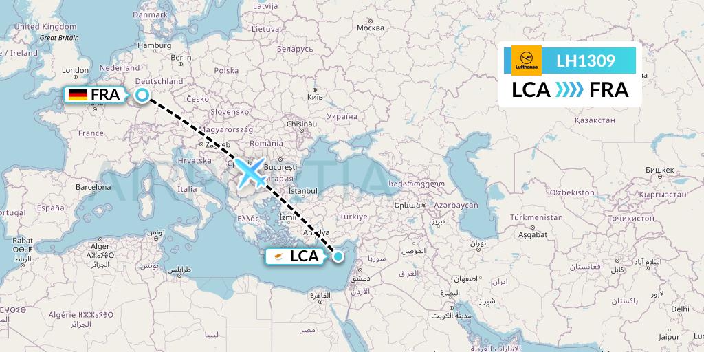 LH1309 Lufthansa Flight Map: Larnaca to Frankfurt