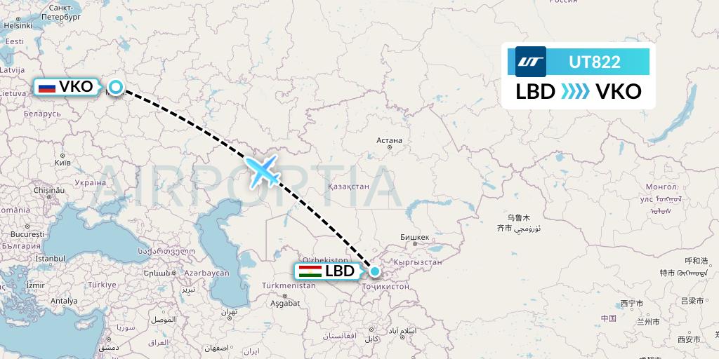UT822 UTair Flight Map: Khudzhand to Moscow