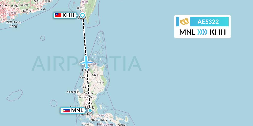 AE5322 Mandarin Airlines Flight Map: Manila to Kaohsiung