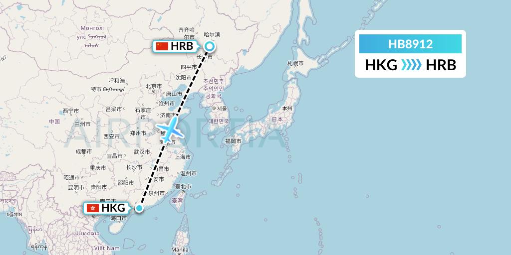 HB8912 Greater Bay Airlines Flight Map: Hong Kong to Harbin