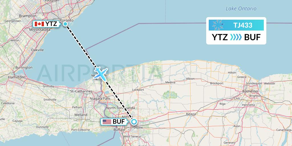 TJ433 Tradewind Aviation Flight Map: Toronto to Buffalo