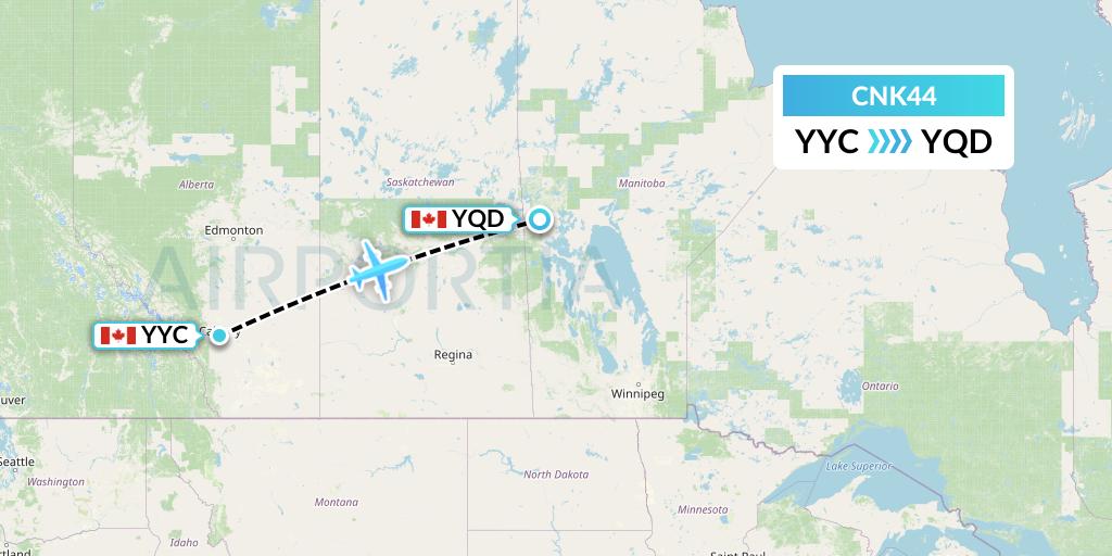 CNK44 Sunwest Aviation Flight Map: Calgary to The Pas