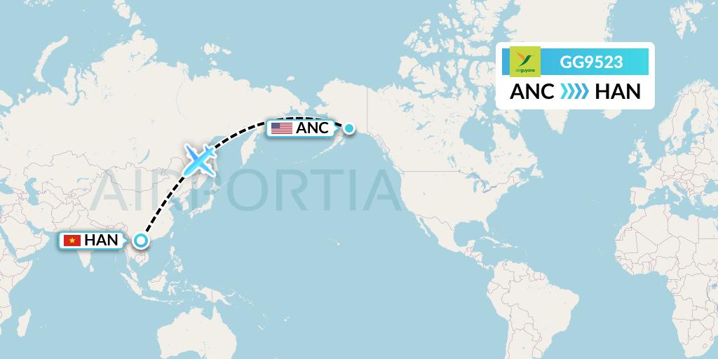 GG9523 Sky Lease 1 Flight Map: Anchorage to Hanoi