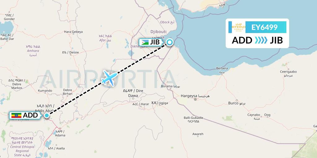 EY6499 Etihad Airways Flight Map: Addis Ababa to Djibouti