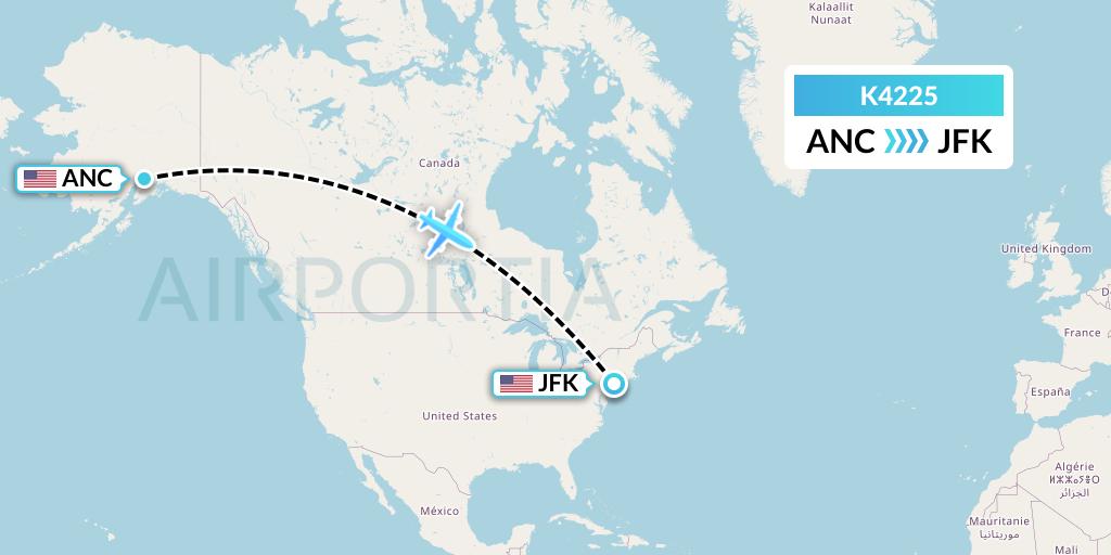 K4225 Kalitta Air Flight Map: Anchorage to New York
