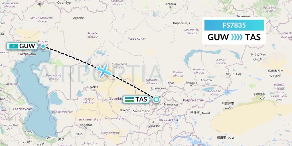 FS7835 Flyr Flight Map: Atyrau to Tashkent