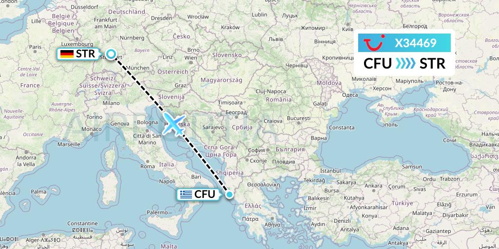 X34469 TUI fly Germany Flight Map: Corfu to Stuttgart