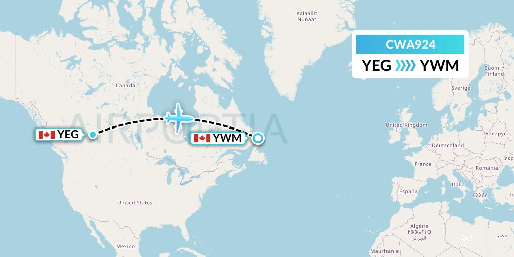 CWA924 Can West Corporate Air Charters Ltd. Flight Map: Edmonton to Williams Harbour