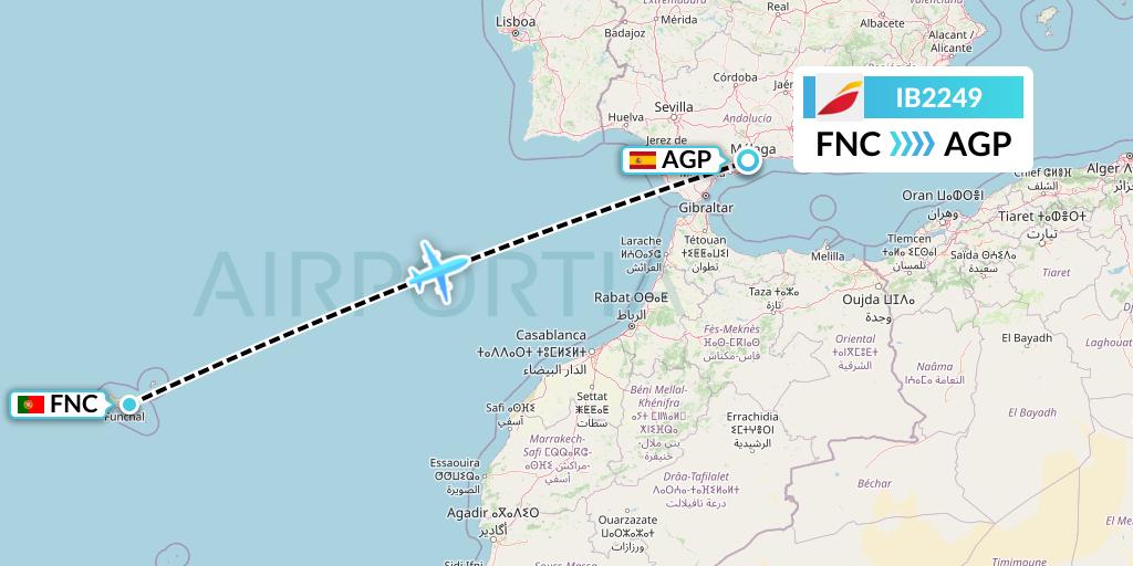 IB2249 Iberia Flight Map: Funchal to Malaga
