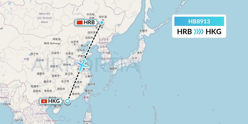 HB8913 Greater Bay Airlines Flight Map: Harbin to Hong Kong