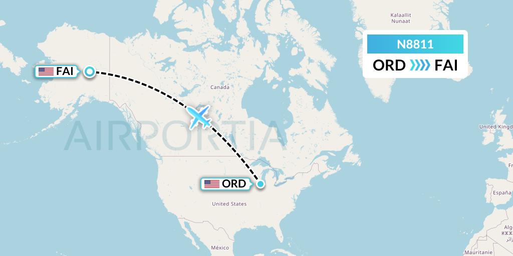 N8811 National Airlines Flight Map: Chicago to Fairbanks