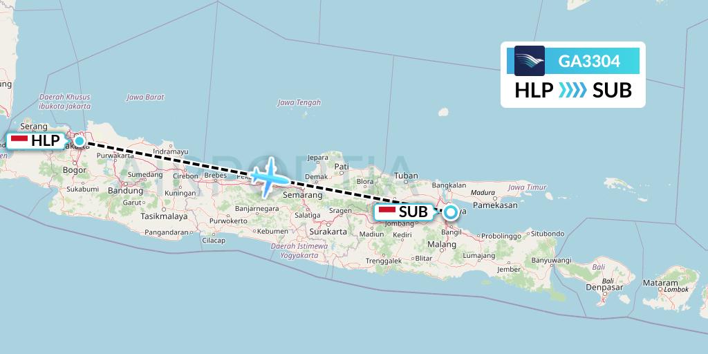 GA3304 Garuda Indonesia Flight Map: Jakarta to Surabaya